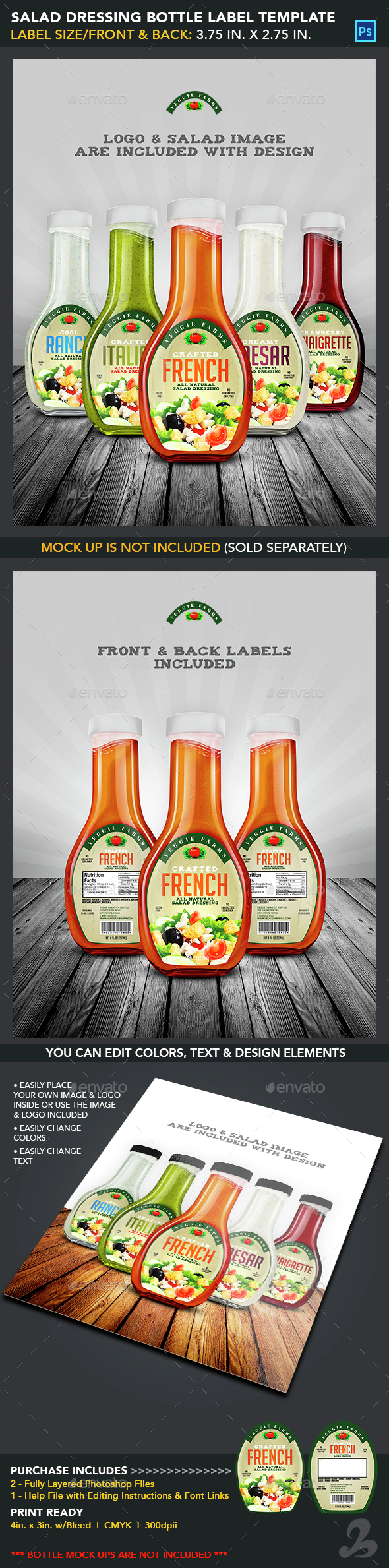 Salad Dressing Bottle Label Templates by CreativB GraphicRiver